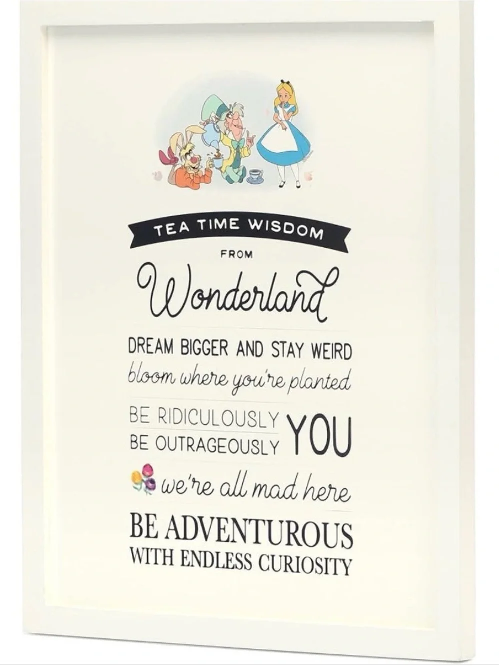 Disney Alice in Wonderland Tea Time Wisdom Wall Art - White Frames 12”x18” NWT
